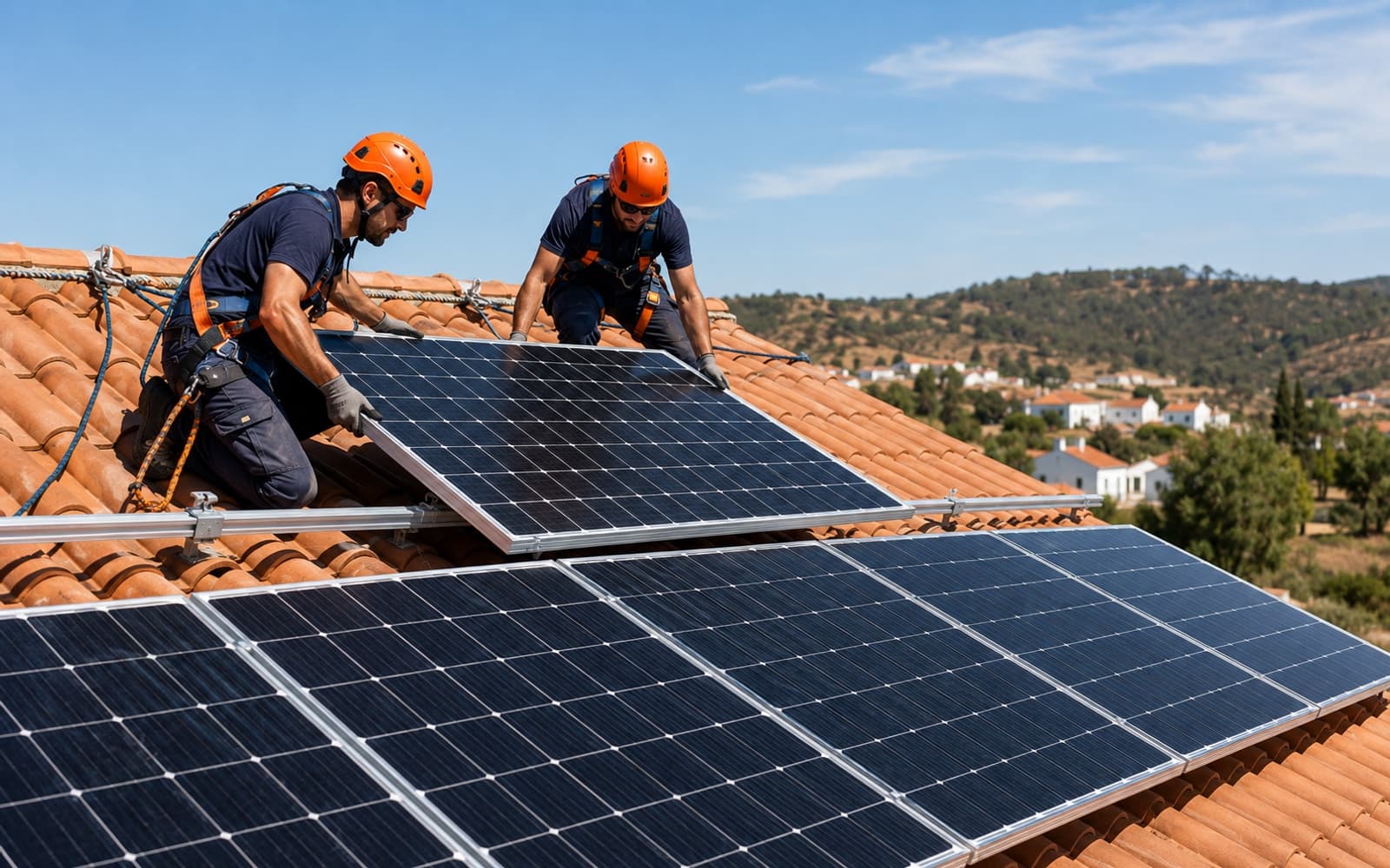Equipa Bave Energy a instalar painéis solares